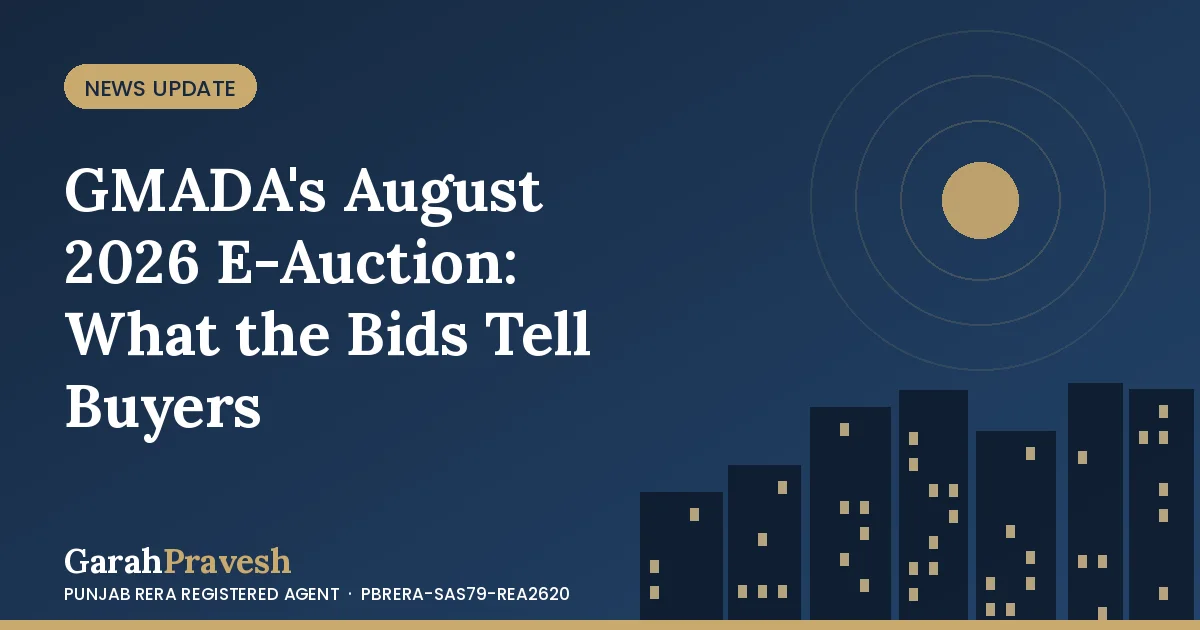 Gavel and Mohali skyline graphic for GMADA August 2026 e-auction results