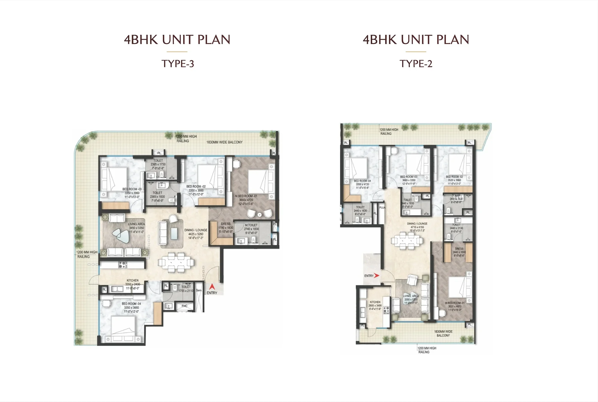 The Marq by Atlantis 4 BHK floor plans, Type 2 and Type 3