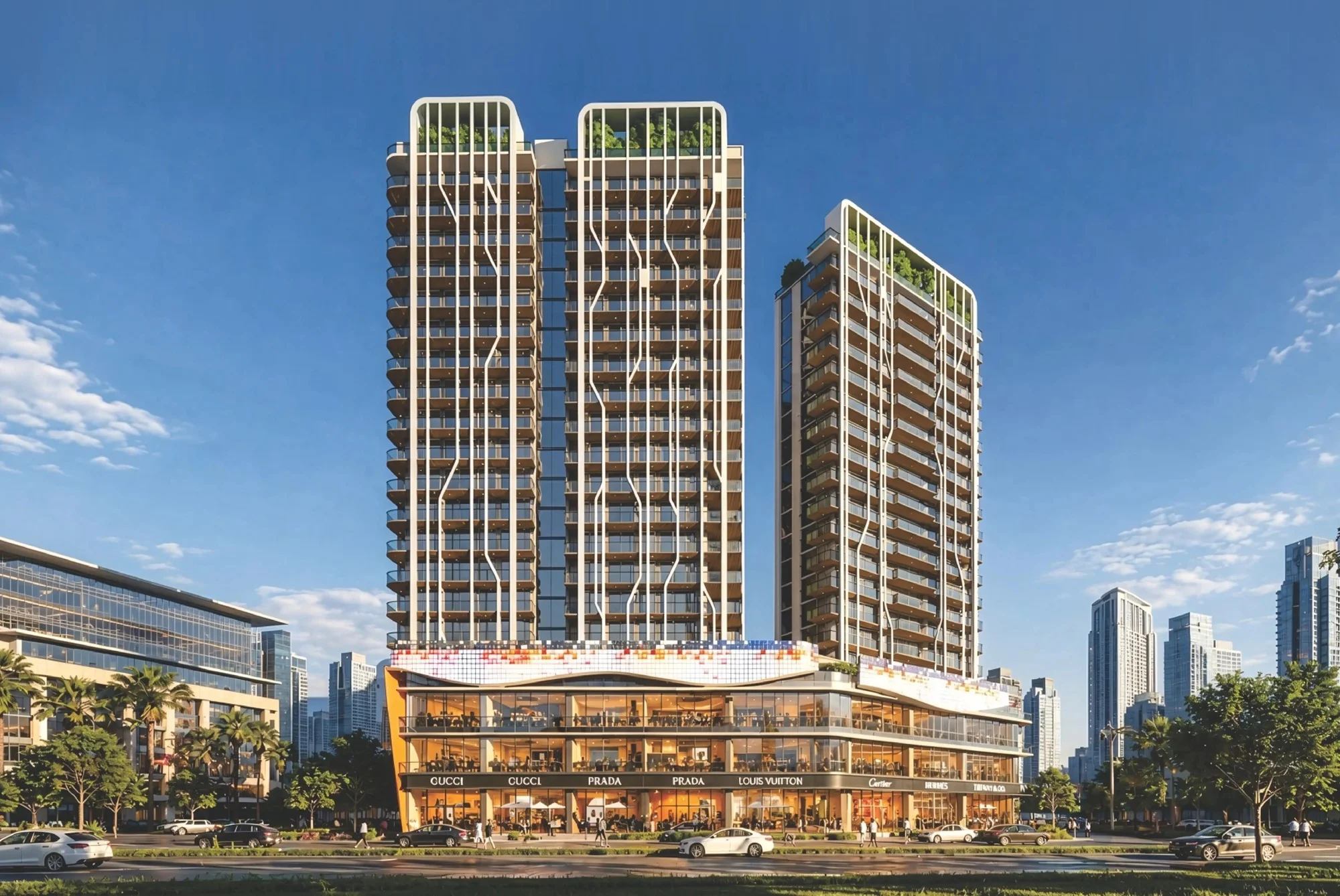 The Marq by Atlantis commercial retail podium render, Airport Road Mohali